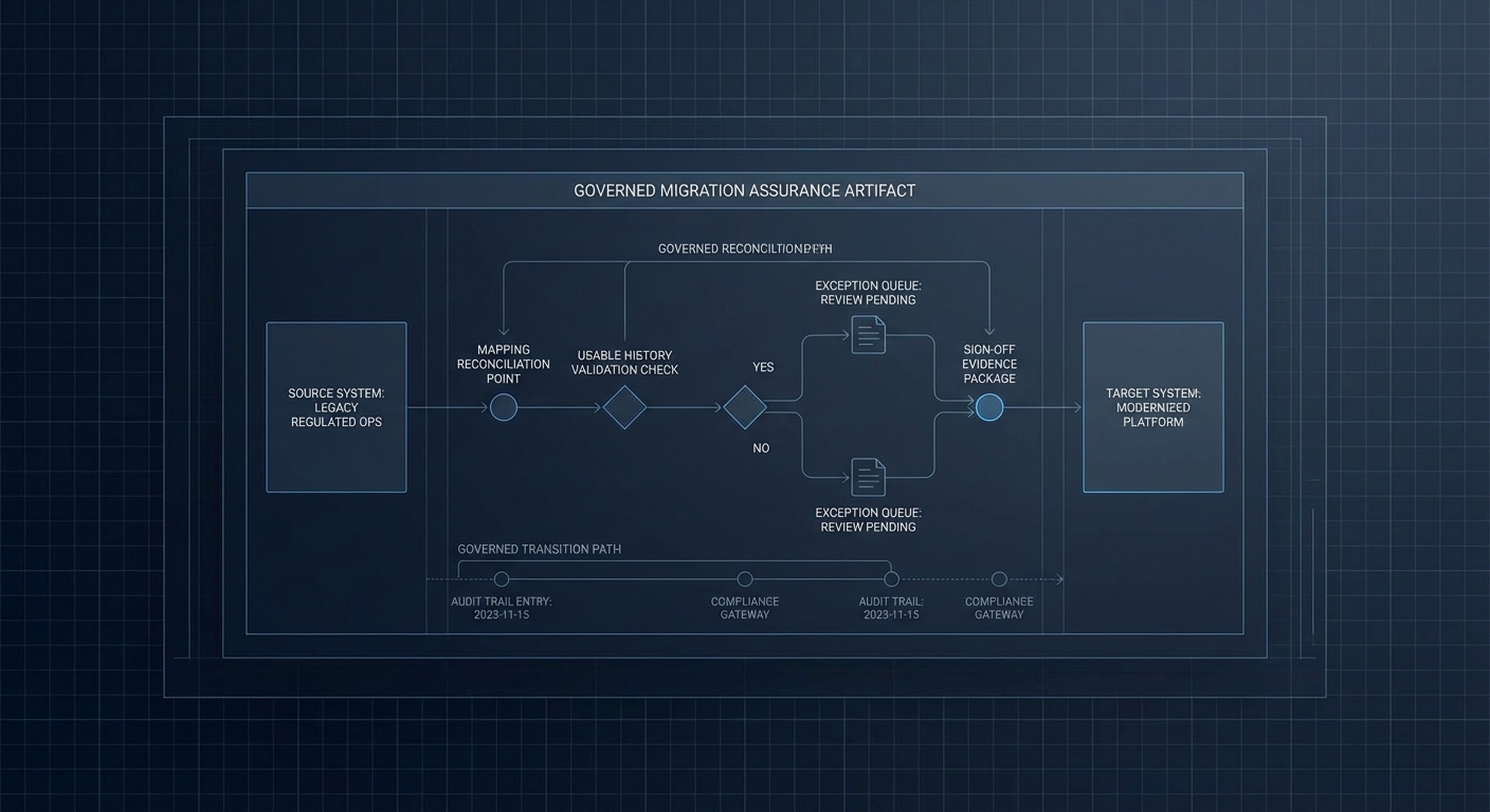 Technical illustration showing migration assurance evidence.